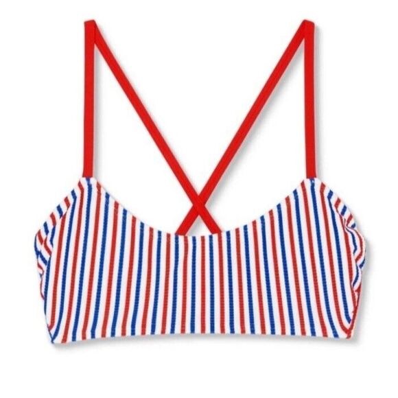 Xhilaration Red, White, And Blue Stripes Bikini Swim Top, Size s, NWOT - Picture 1 of 8